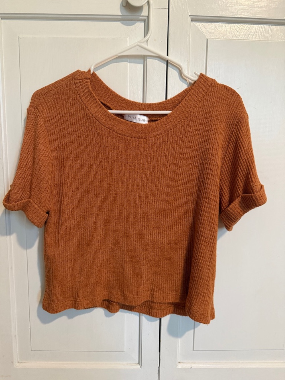 vestique Rust Orange Ribbed Cropped Tee Shirt